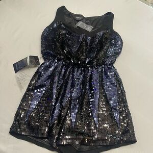 NWT BEBE Black Blue Sequin Embellished Romper Size 10 NEW